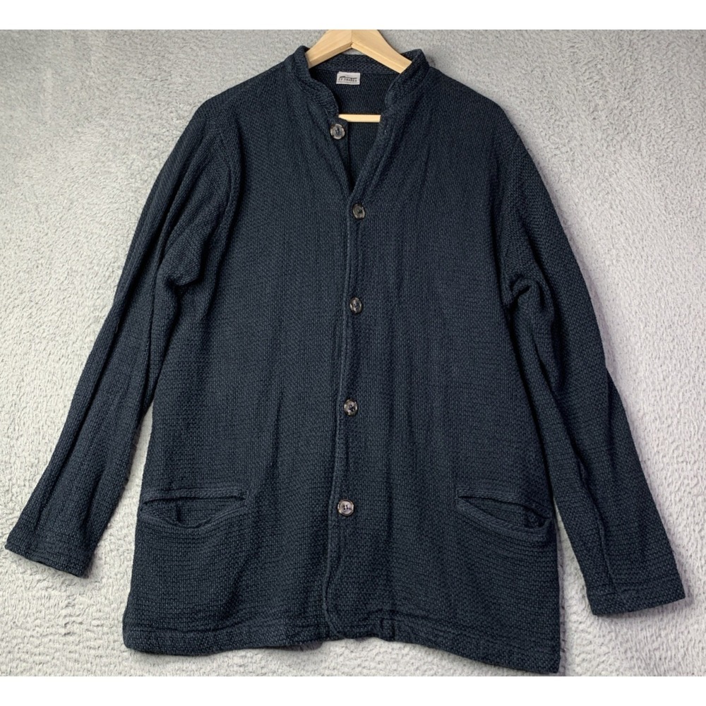 CP Shades Button Up Sweater Cardigan Womens M Rayon Flax Blend Navy Blue Vintage